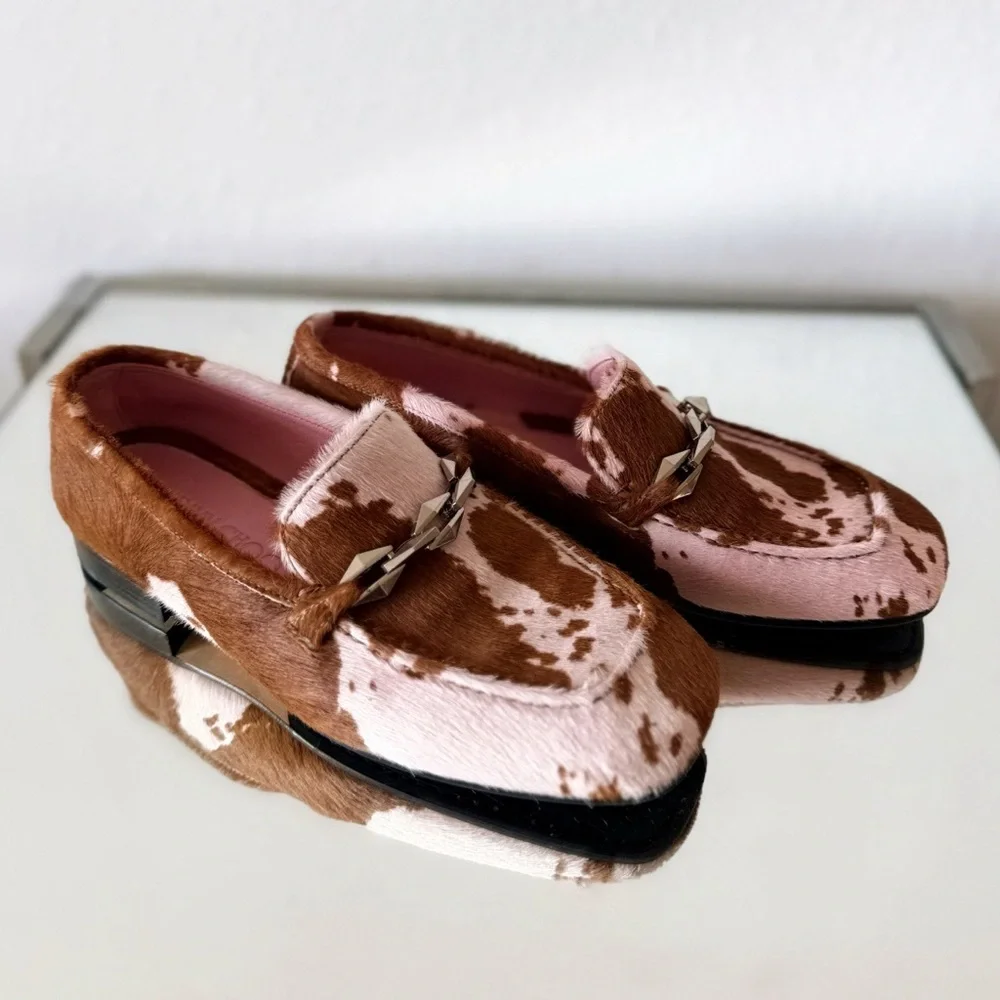 New Jimmy Choo rose Cow Print Tilda Loafer 37 $1,595